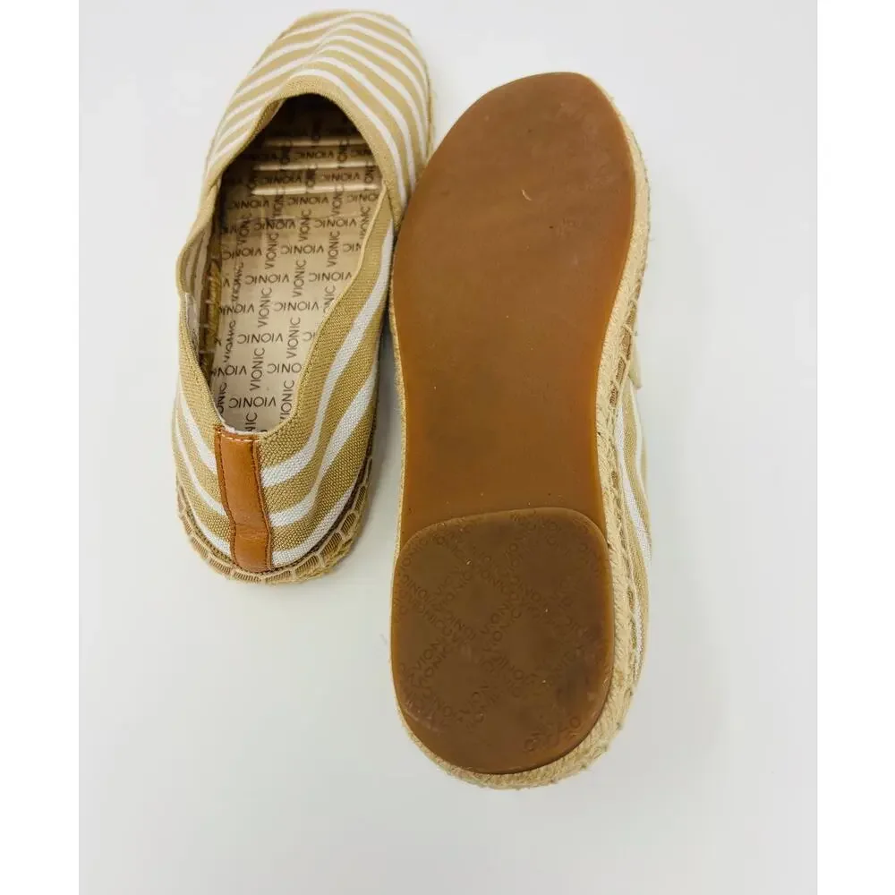 Vionic Valeri Stripe Canvas Espadrille Slip On Flats 8.5 Comfort Orthotic